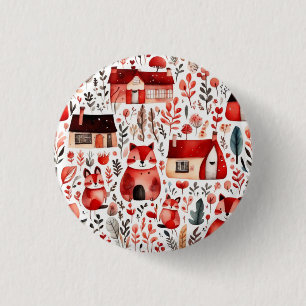 Rode huizen en huizen schattig papier blad ronde button 3,2 cm