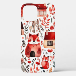 Rode huizen en huizen schattig papier vel iPhone 12 pro hoesje