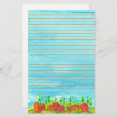 Rode huizen Waterverf gevoerd Briefpapier (Voorkant / Achterkant)