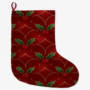 Rode Hulst Patroon – Elegante Kerststijl Grote Kerstsok