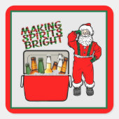 Rode ijsborst met bier en kerstman vierkante sticker (Voorkant)