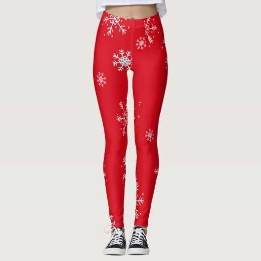 Rode illustratieve sneeuwvlok wit leggings (Voorkant)
