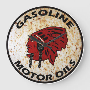 Rode Indian Gasoline vintage blikken bord klok. Grote Klok