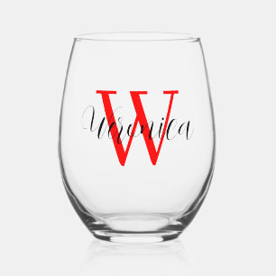 Rode initiaal en zwarte naam Elegant Wijnglas Zonder Voet
