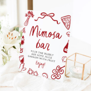 Rode Italiaans handgetekend pizzapasta Mimosa Bar Reclamebord Met Voetstuk