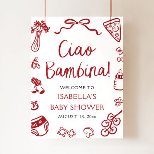 Rode Italiaanse Cute Ciao Bambina Baby Shower Welk Poster