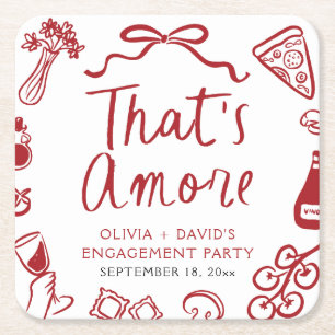 Rode Italiaanse Dat is Amore Pizza Verloving Feest Vierkante Kartonnen Onderzetter