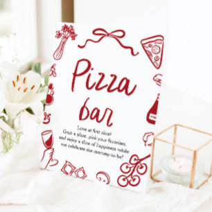 Rode Italiaanse handgetekende 'Dat is amore' pizza Reclamebord Met Voetstuk