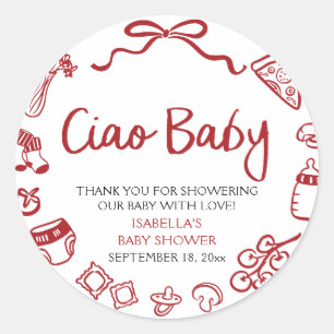 Rode Italiaanse Handgetekende Pizza Ciao Baby Baby Ronde Sticker