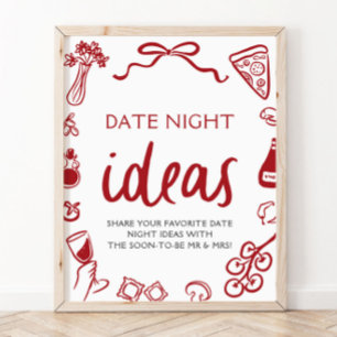 Rode Italiaanse Pizza Date Night Ideas Bruidsfeest Poster