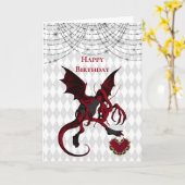  Rode Jabberwocky Dragon Verjaardag Kaart (Gele Bloem)