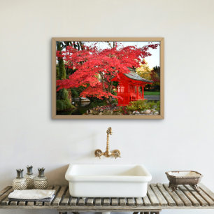 Rode Japanse mantel en tuinschildpad Foto Afdruk