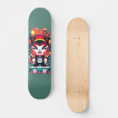 Rode Japanse oni op een skateboard (Voorkant)