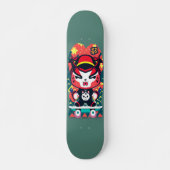 Rode Japanse oni op een skateboard (Voorkant)