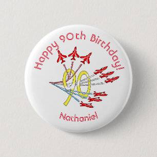 Rode Jetvliegtuigen - 90e Verjaardagsbadge Ronde Button 5,7 Cm