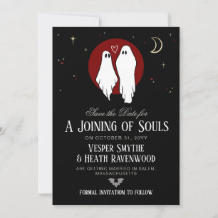 Rode 'Joining of Souls' Halloween-huwelijk Save The Date