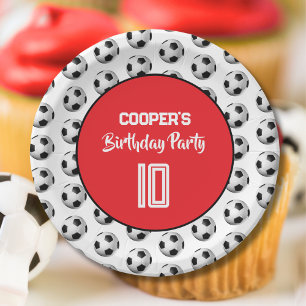 Rode Jongens Voetbal Verjaardagsfeestje Papieren Bordje