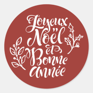 Rode Joyeux Noël en Bonne Année Kerstmis Ronde Sticker