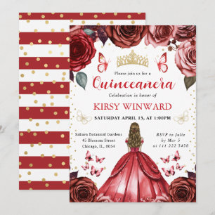 Rode Jurk Blond Haar Prinses Quinceanera Kaart