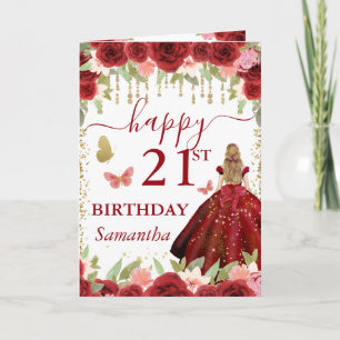 Rode Jurk Blondharige Prinses Verjaardag Kaart
