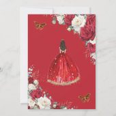 Rode Jurk Witte Rozen Bloemen Meisje Goud Quinceañ Kaart (Achterkant)