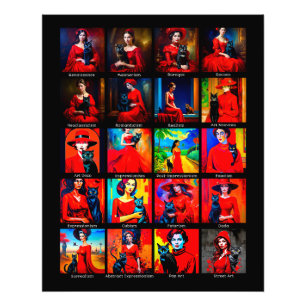 Rode Jurk Zwart Kat Kunst Bewegingen Foto Afdruk