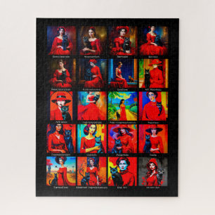 Rode Jurk Zwart Kat Kunst Bewegingen Legpuzzel