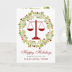 Rode Justitie Schaal Hulst Krans Advocaat Kerstmis Feestdagen Kaart