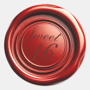Rode Kaars Wax Seal Drip Sweet 16 Bruiloft Ronde Sticker