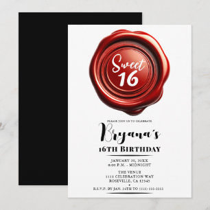 Rode Kaars Wax Seal Elegant Classy Sweet 16 party Kaart
