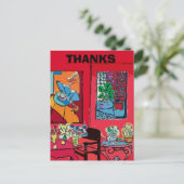 Rode kamer met zwarte kat briefkaart (Staand voorkant)