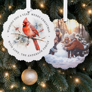 Rode kardinaal aquarel aangepaste foto ornament kaart