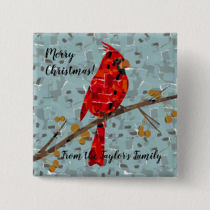 Rode Kardinaal, de vogel van Kerstmis Vierkante Button 5,1 Cm