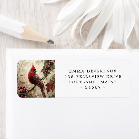 Rode Kardinaal en Bessen Etiket (Insitu)