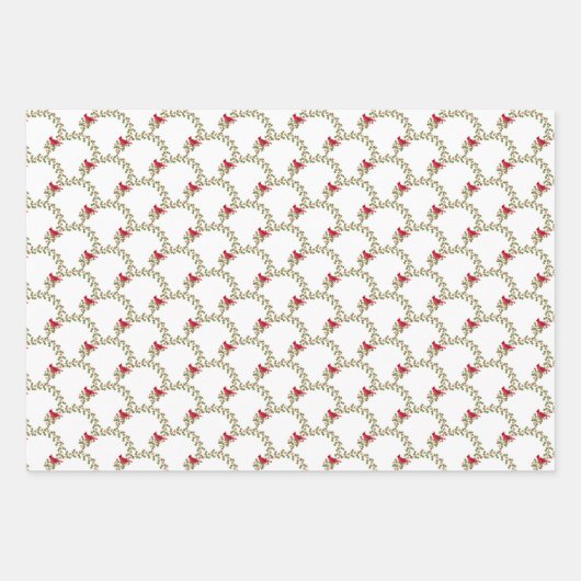 Rode kardinaal Holly Bladeren en bessen Kerstmis Inpakpapier Vel (Voorkant 3)