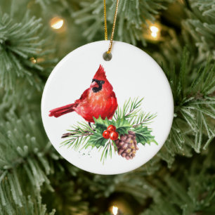 Rode Kardinaal Hulstbes Kerstvakantie Keramisch Ornament