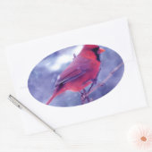 Rode kardinaal in de Blizzard Ovale Sticker (Envelop)