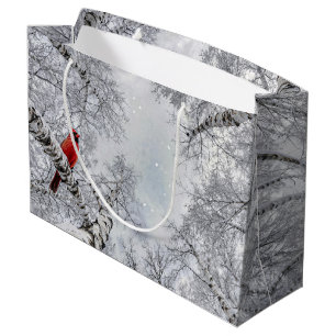 Rode Kardinaal In een Witte Winter Berk Bos Groot Cadeauzakje