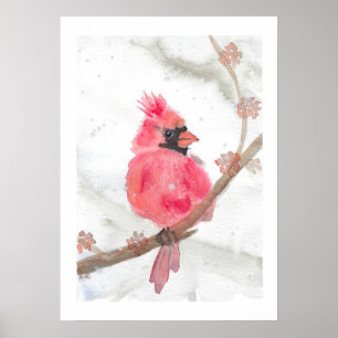 Rode kardinaal in sneeuw poster