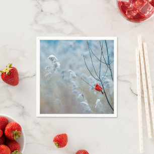 Rode Kardinaal in Winter Natuur Foto Kerstmis Servet