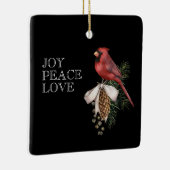 Rode kardinaal, JOY PEACE LOVE Editable Kerstmis Keramisch Ornament (Rechts)