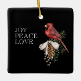Rode kardinaal, JOY PEACE LOVE Editable Kerstmis Keramisch Ornament