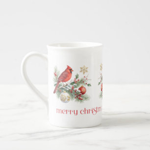 Rode Kardinaal Kerst Holly Boeket Porselein Kop