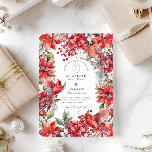 Rode Kardinaal Kerstbruiloft Kaart