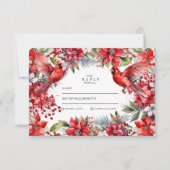 Rode Kardinaal Kerstbruiloft RSVP Kaartje (Voorkant)