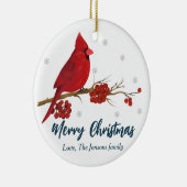 Rode kardinaal kerstversiering keramisch ornament (Rechts)