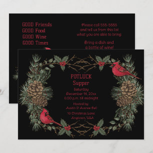 Rode Kardinaal Krans Kerst Pot Luck Diner  Kaart