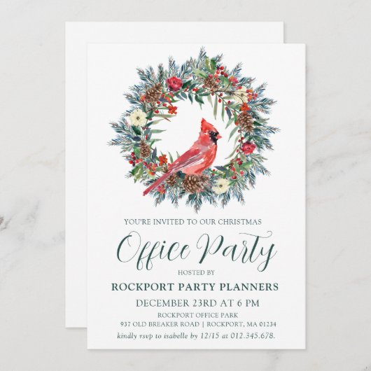 Rode Kardinaal Krans Kerstmis Kantoor Party Kaart (Voorkant / Achterkant)