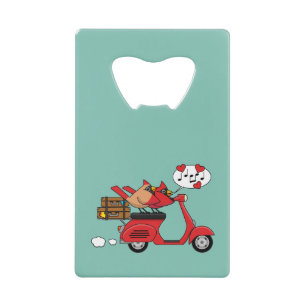 Rode Kardinaal Liefhebbers op Scooter Kredietkaart Flessenopener