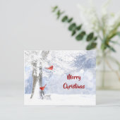 Rode kardinaal met kerstsnowy bomen briefkaart (Staand voorkant)